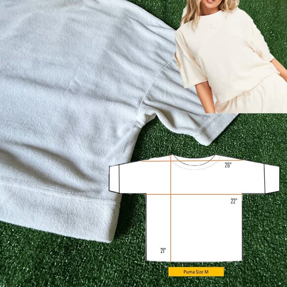 Puma Short Sleeve Crew Neck Classics Towelling Oversized Cream T-Shirt Size M - Picture 2 of 14